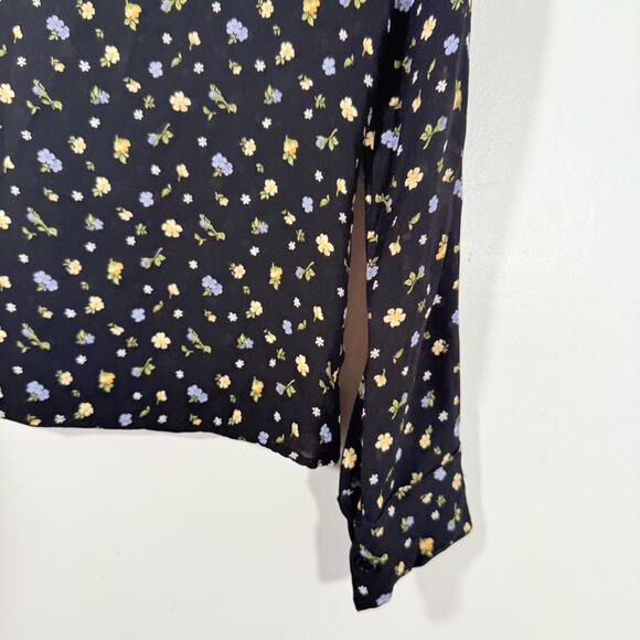 Reformation Violet Black Floral Semi Sheer Long Sleeve Button Up Blouse Small - Picture 14 of 15